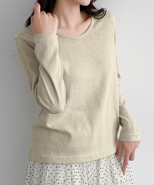 LOWO(ロワ)の「コットン混クルーネック長袖カットソー(Tシャツ/カットソー・レディース・ホワイト/ベージュ/ブルー/グレー・L/M)」の11枚目の写真