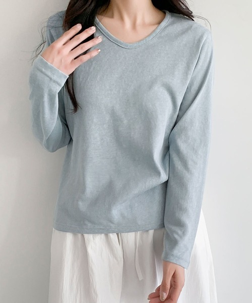 LOWO(ロワ)の「コットン混クルーネック長袖カットソー(Tシャツ/カットソー・レディース・ホワイト/ベージュ/ブルー/グレー・L/M)」の17枚目の写真