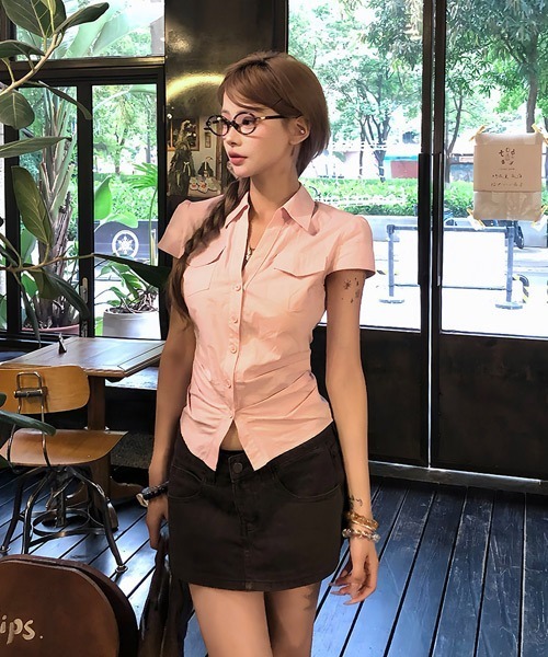 Ressaca(レサーカ)の「ウエストシェイプ半袖ブラウス チェック柄 無地(シャツ/ブラウス・レディース・ベージュ/ピンク/ブルー・M)」の8枚目の写真