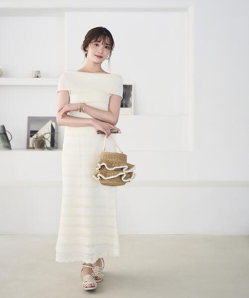 PROPORTION BODY DRESSING(プロポーションボディドレッシング)の「【中川紅葉さん着用】透かし編みオフショルセットアップ / 1216240607(ワンピース・レディース・ネイビー/ホワイト系その他・MEDIUM/P/S)」の2枚目の写真