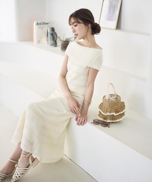 PROPORTION BODY DRESSING（プロポーションボディドレッシング）の「【中川紅葉さん着用】透かし編みオフショルセットアップ / 1216240607（ワンピース・レディース・ネイビー/ホワイト系その他・MEDIUM/P/S）」の3枚目の写真