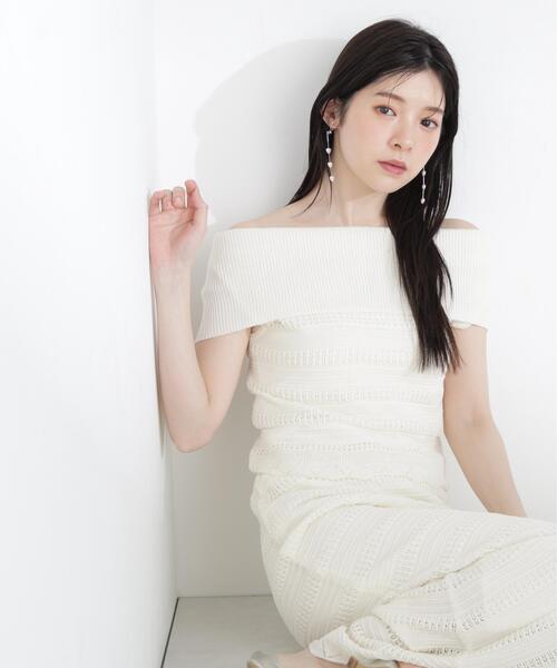 PROPORTION BODY DRESSING（プロポーションボディドレッシング）の「【中川紅葉さん着用】透かし編みオフショルセットアップ / 1216240607（ワンピース・レディース・ネイビー/ホワイト系その他・MEDIUM/P/S）」の6枚目の写真