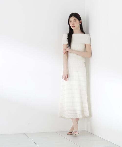 PROPORTION BODY DRESSING(プロポーションボディドレッシング)の「【中川紅葉さん着用】透かし編みオフショルセットアップ / 1216240607(ワンピース・レディース・ネイビー/ホワイト系その他・MEDIUM/P/S)」の3枚目の写真
