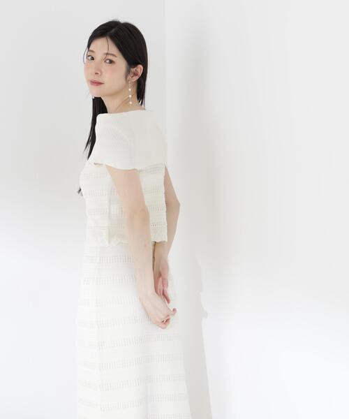 PROPORTION BODY DRESSING(プロポーションボディドレッシング)の「【中川紅葉さん着用】透かし編みオフショルセットアップ / 1216240607(ワンピース・レディース・ネイビー/ホワイト系その他・MEDIUM/P/S)」の4枚目の写真