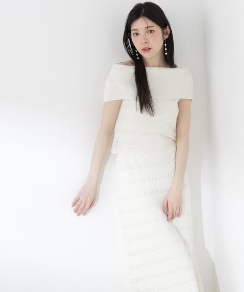 PROPORTION BODY DRESSING(プロポーションボディドレッシング)の「【中川紅葉さん着用】透かし編みオフショルセットアップ / 1216240607(ワンピース・レディース・ネイビー/ホワイト系その他・MEDIUM/P/S)」の5枚目の写真