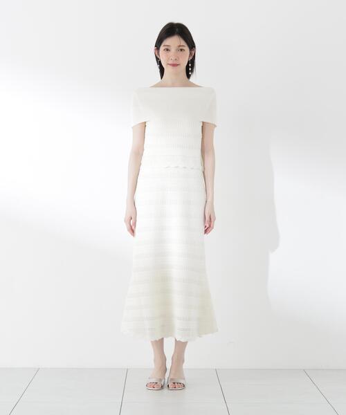 PROPORTION BODY DRESSING(プロポーションボディドレッシング)の「【中川紅葉さん着用】透かし編みオフショルセットアップ / 1216240607(ワンピース・レディース・ネイビー/ホワイト系その他・MEDIUM/P/S)」の6枚目の写真
