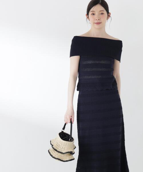 PROPORTION BODY DRESSING(プロポーションボディドレッシング)の「【中川紅葉さん着用】透かし編みオフショルセットアップ / 1216240607(ワンピース・レディース・ネイビー/ホワイト系その他・MEDIUM/P/S)」の18枚目の写真