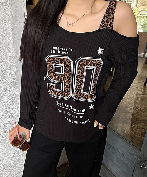 MEMECLE（メメクル）の「【 MEMECLE / メメクル 】 ナンバリング　レオパード　Y2Kシアートップス（Tシャツ/カットソー・レディース・ブラック/ホワイト・MEDIUM/SMALL）」の8枚目の写真