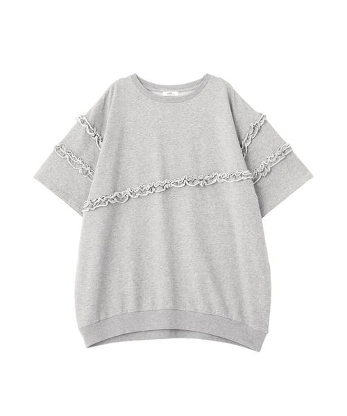 earth music&ecology(アースミュージックアンドエコロジー)の「ミニ裏毛フリルプルオーバー(Tシャツ/カットソー・レディース・杢グレー/ブラック/ホワイト系その他・FREE)」の4枚目の写真