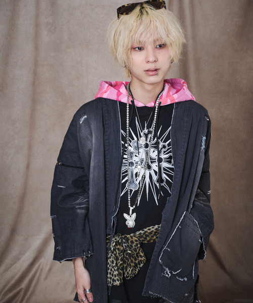 GALFY(ガルフィー)の「『GALFY/ガルフィー』バチバチピアス甚平(浴衣・レディース・グレー/ブラック・XL/L)」の4枚目の写真