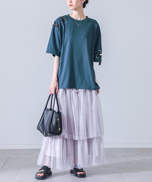 kOhAKU(コハク)の「【接触冷感】配色ハトメリボンカットソー(Tシャツ/カットソー・レディース・ブルー/ブラック・FREE)」の8枚目の写真