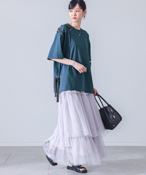 kOhAKU(コハク)の「【接触冷感】配色ハトメリボンカットソー(Tシャツ/カットソー・レディース・ブルー/ブラック・FREE)」の9枚目の写真