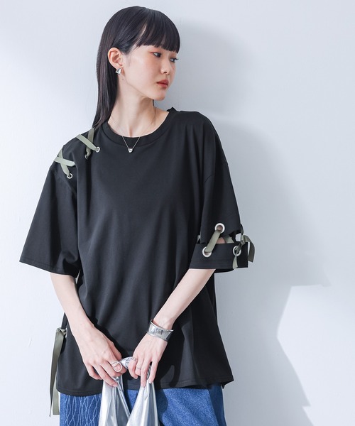 kOhAKU(コハク)の「【接触冷感】配色ハトメリボンカットソー(Tシャツ/カットソー・レディース・ブルー/ブラック・FREE)」の11枚目の写真