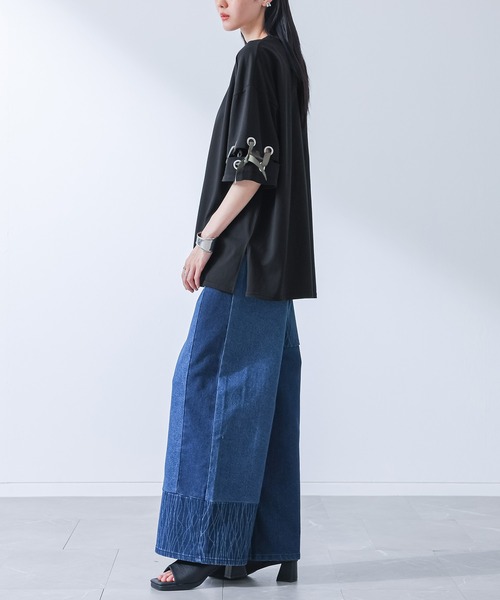 kOhAKU(コハク)の「【接触冷感】配色ハトメリボンカットソー(Tシャツ/カットソー・レディース・ブルー/ブラック・FREE)」の13枚目の写真