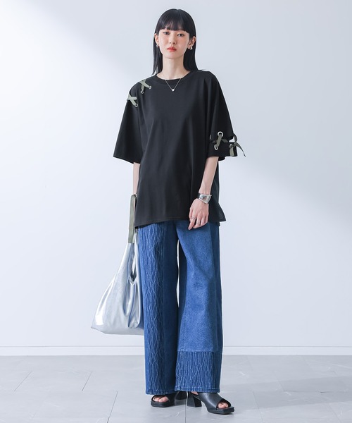 kOhAKU(コハク)の「【接触冷感】配色ハトメリボンカットソー(Tシャツ/カットソー・レディース・ブルー/ブラック・FREE)」の16枚目の写真