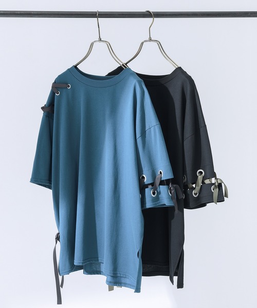 kOhAKU(コハク)の「【接触冷感】配色ハトメリボンカットソー(Tシャツ/カットソー・レディース・ブルー/ブラック・FREE)」の3枚目の写真