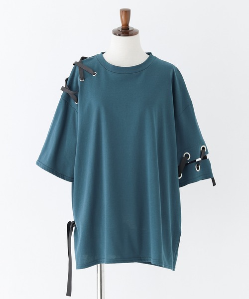kOhAKU(コハク)の「【接触冷感】配色ハトメリボンカットソー(Tシャツ/カットソー・レディース・ブルー/ブラック・FREE)」の20枚目の写真