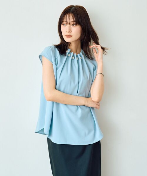 YECCA VECCA(イェッカヴェッカ)の「パールタックフレンチスリーブブラウス(シャツ/ブラウス・レディース・ダークネイビー/ライトブルー/オフホワイト・FREE)」の12枚目の写真