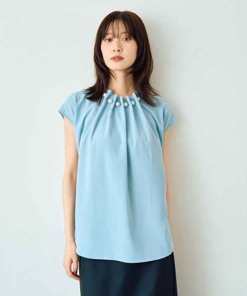 YECCA VECCA(イェッカヴェッカ)の「パールタックフレンチスリーブブラウス(シャツ/ブラウス・レディース・ダークネイビー/ライトブルー/オフホワイト・FREE)」の13枚目の写真