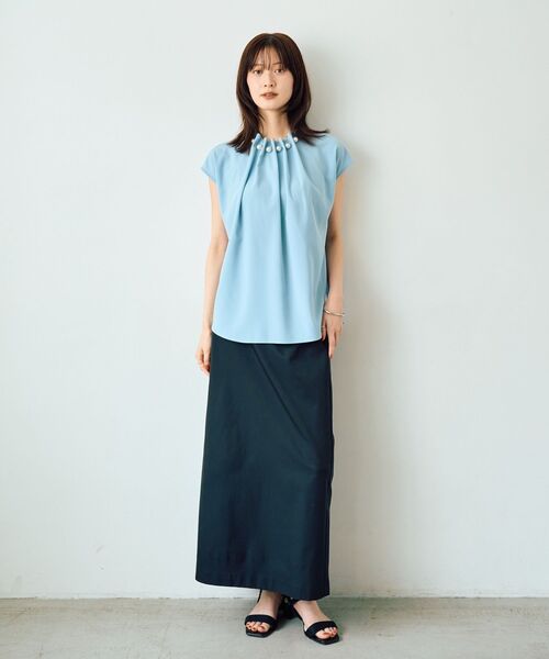 YECCA VECCA(イェッカヴェッカ)の「パールタックフレンチスリーブブラウス(シャツ/ブラウス・レディース・ダークネイビー/ライトブルー/オフホワイト・FREE)」の15枚目の写真