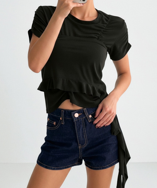 VIVID LADY(ビビッドレディー)の「アシンメトリーフリルTシャツxタンクトップ アンサンブルセット(アンサンブル・レディース・ホワイト/チャコールグレー/カーキ/ブラック・FREE)」の17枚目の写真
