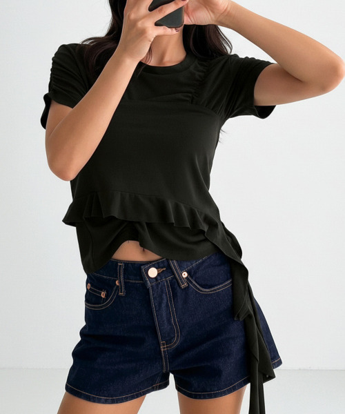 VIVID LADY(ビビッドレディー)の「アシンメトリーフリルTシャツxタンクトップ アンサンブルセット(アンサンブル・レディース・ホワイト/チャコールグレー/カーキ/ブラック・FREE)」の18枚目の写真