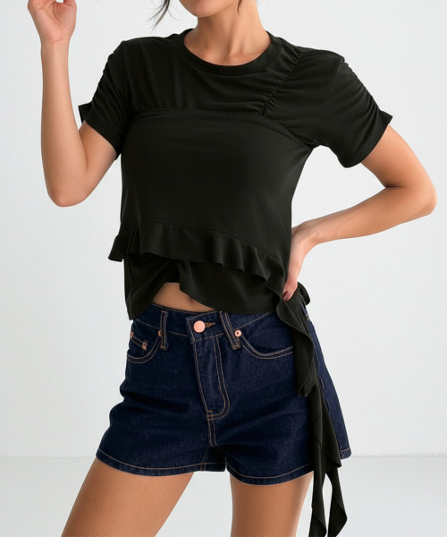VIVID LADY(ビビッドレディー)の「アシンメトリーフリルTシャツxタンクトップ アンサンブルセット(アンサンブル・レディース・ホワイト/チャコールグレー/カーキ/ブラック・FREE)」の20枚目の写真