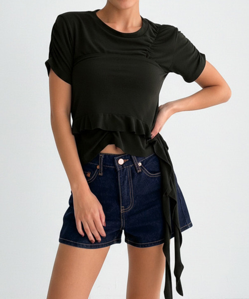 VIVID LADY(ビビッドレディー)の「アシンメトリーフリルTシャツxタンクトップ アンサンブルセット(アンサンブル・レディース・ホワイト/チャコールグレー/カーキ/ブラック・FREE)」の21枚目の写真