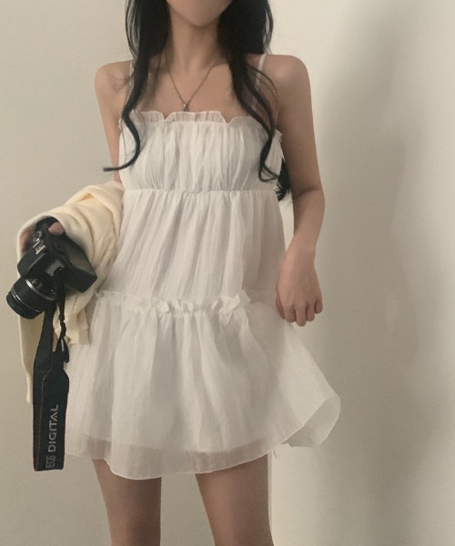 Ritzy(リッツィー)の「シフォンキャミソール・ティアードワンピース(ワンピース・レディース・ピンク/オフホワイト・FREE)」の1枚目の写真
