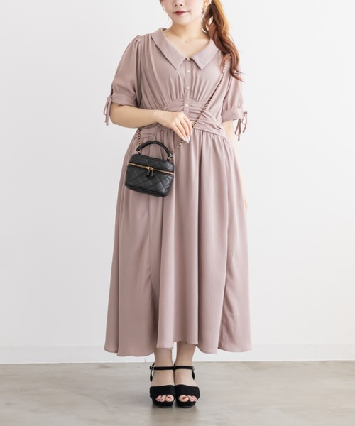 CLETTE(クレット)の「襟付きウエストシャーリングワンピース(ワンピース・レディース・ネイビー/サックスブルー/ピンクベージュ・LL/3L/4L)」の1枚目の写真