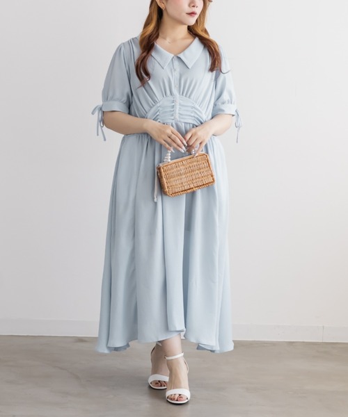 CLETTE(クレット)の「襟付きウエストシャーリングワンピース(ワンピース・レディース・ネイビー/サックスブルー/ピンクベージュ・LL/3L/4L)」の3枚目の写真