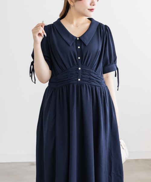 CLETTE(クレット)の「襟付きウエストシャーリングワンピース(ワンピース・レディース・ネイビー/サックスブルー/ピンクベージュ・LL/3L/4L)」の4枚目の写真