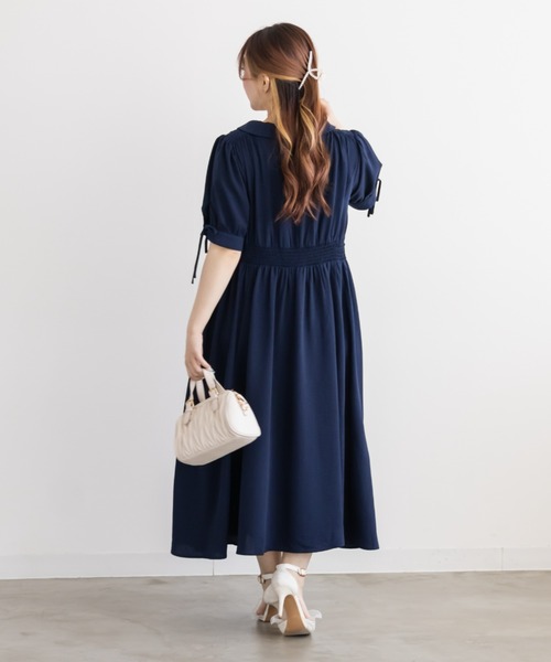 CLETTE(クレット)の「襟付きウエストシャーリングワンピース(ワンピース・レディース・ネイビー/サックスブルー/ピンクベージュ・LL/3L/4L)」の6枚目の写真