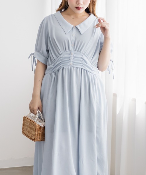 CLETTE(クレット)の「襟付きウエストシャーリングワンピース(ワンピース・レディース・ネイビー/サックスブルー/ピンクベージュ・LL/3L/4L)」の7枚目の写真