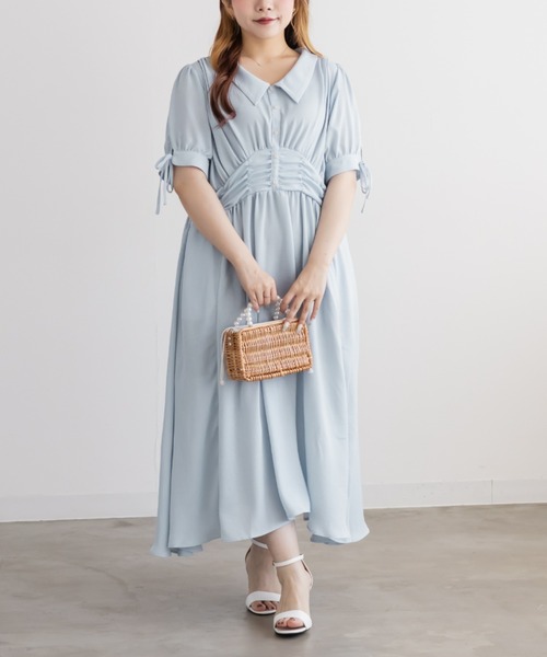 CLETTE(クレット)の「襟付きウエストシャーリングワンピース(ワンピース・レディース・ネイビー/サックスブルー/ピンクベージュ・LL/3L/4L)」の10枚目の写真