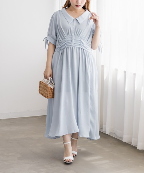 CLETTE(クレット)の「襟付きウエストシャーリングワンピース(ワンピース・レディース・ネイビー/サックスブルー/ピンクベージュ・LL/3L/4L)」の9枚目の写真