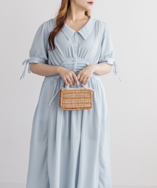 CLETTE(クレット)の「襟付きウエストシャーリングワンピース(ワンピース・レディース・ネイビー/サックスブルー/ピンクベージュ・LL/3L/4L)」の8枚目の写真