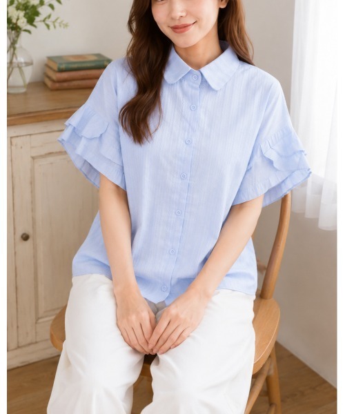 FAZVY(ファズビー)の「フリルスリーブレースブラウス(シャツ/ブラウス・レディース・ホワイト/スカイブルー・M)」の21枚目の写真