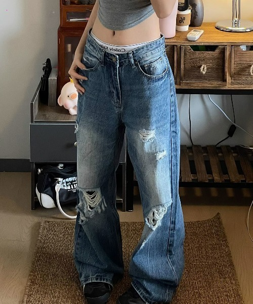 REBALANCE(リバランス)の「レディースダメージデニム(デニムパンツ・レディース・A・X-LARGE/LARGE/MEDIUM)」の5枚目の写真