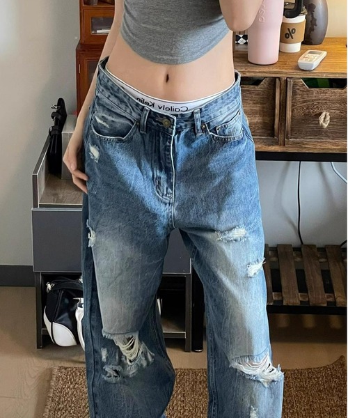 REBALANCE(リバランス)の「レディースダメージデニム(デニムパンツ・レディース・A・X-LARGE/LARGE/MEDIUM)」の3枚目の写真