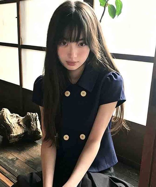 AsheKsha(アシクシャ)の「ネイビー ダブルブレストのドールカラーショート半袖トップス(シャツ/ブラウス・レディース・ネイビー・M)」の19枚目の写真