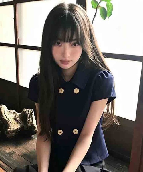AsheKsha(アシクシャ)の「ネイビー ダブルブレストのドールカラーショート半袖トップス(シャツ/ブラウス・レディース・ネイビー・M)」の21枚目の写真