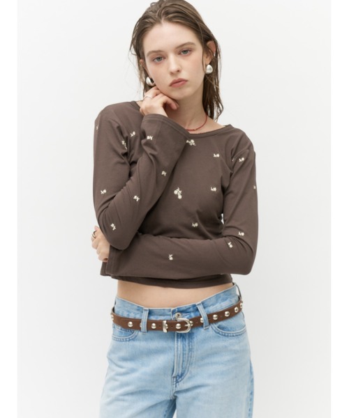 Lutim by u(ルチバイユー)の「ミュートフラワー刺繍バックリボントップス(Tシャツ/カットソー・レディース・ベージュ/ブラック/ブラウン・FREE)」の15枚目の写真