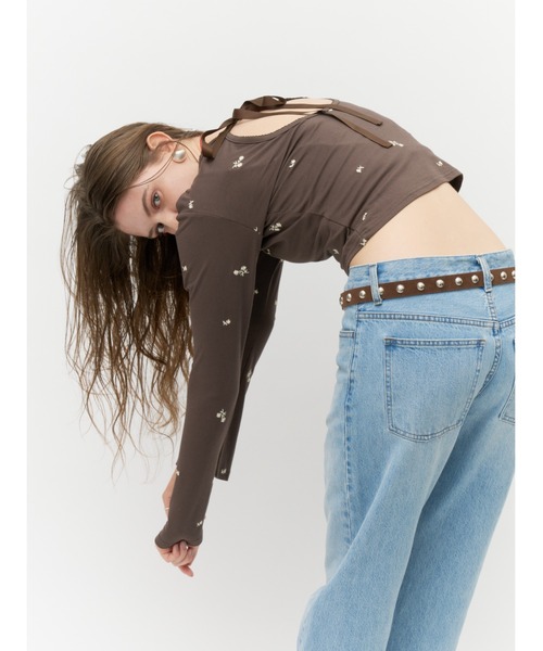 Lutim by u(ルチバイユー)の「ミュートフラワー刺繍バックリボントップス(Tシャツ/カットソー・レディース・ベージュ/ブラック/ブラウン・FREE)」の18枚目の写真
