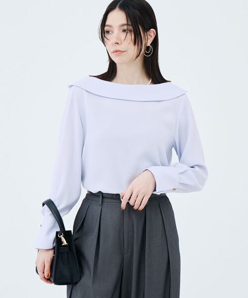 NOLLEY’S Sophi（ノーリーズソフィ）の「ウォッシャブルロールカラージョーゼットブラウス（シャツ/ブラウス・レディース・オフホワイト/サックスブルー/ブラック・36/38）」の3枚目の写真