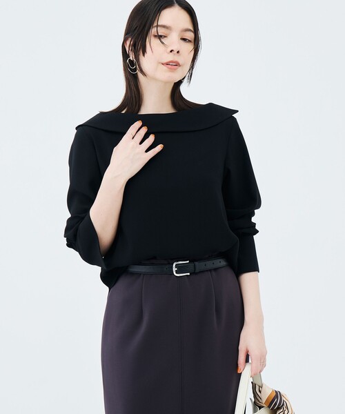 NOLLEY’S Sophi（ノーリーズソフィ）の「ウォッシャブルロールカラージョーゼットブラウス（シャツ/ブラウス・レディース・オフホワイト/サックスブルー/ブラック・36/38）」の7枚目の写真