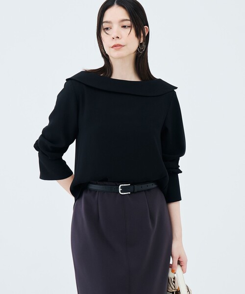 NOLLEY’S Sophi（ノーリーズソフィ）の「ウォッシャブルロールカラージョーゼットブラウス（シャツ/ブラウス・レディース・オフホワイト/サックスブルー/ブラック・36/38）」の8枚目の写真