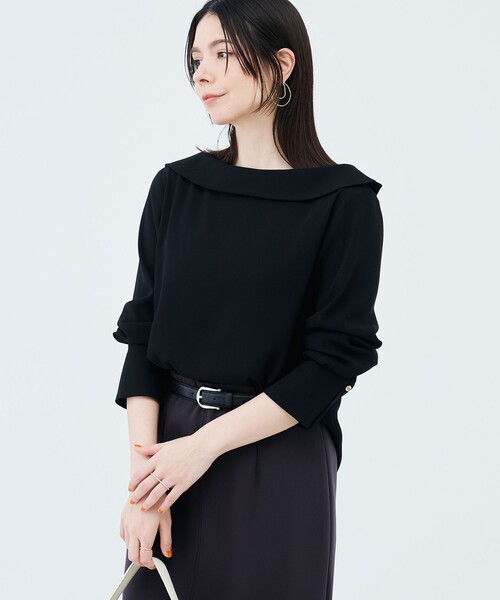 NOLLEY’S Sophi（ノーリーズソフィ）の「ウォッシャブルロールカラージョーゼットブラウス（シャツ/ブラウス・レディース・オフホワイト/サックスブルー/ブラック・36/38）」の9枚目の写真