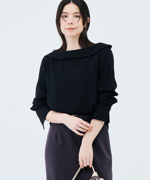 NOLLEY’S Sophi（ノーリーズソフィ）の「ウォッシャブルロールカラージョーゼットブラウス（シャツ/ブラウス・レディース・オフホワイト/サックスブルー/ブラック・36/38）」の17枚目の写真