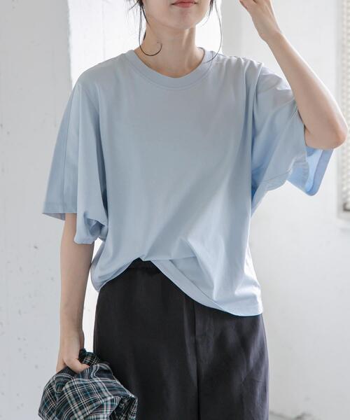 FORK&SPOON（フォークアンドスプーン）の「FORK&SPOON　ソリッドスリーブTシャツ（Tシャツ/カットソー・レディース・ライトブルー/ブラウン/ブラック/グレー系その他・1）」の4枚目の写真